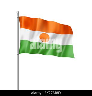 Niger-Flagge isoliert auf Weiß Stockfoto