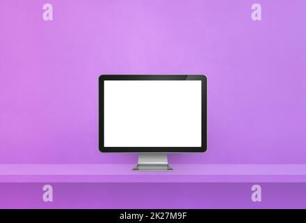 Computer-pc auf violettem Regalbanner Stockfoto