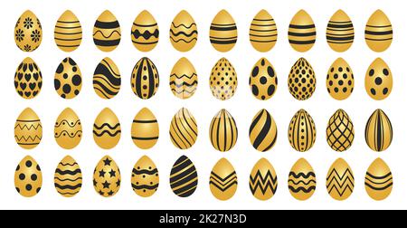 Vorlage für Osterhintergrund mit festlichen goldgelben Eiern Stockfoto