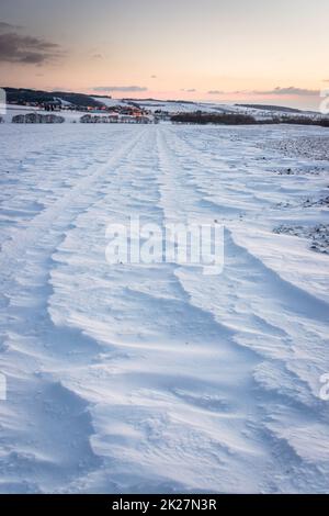 Schneestrift am Morgen burgenland Stockfoto