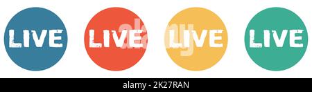 Farbenfrohes Banner mit 4 Tasten: Livestream oder Live Stockfoto
