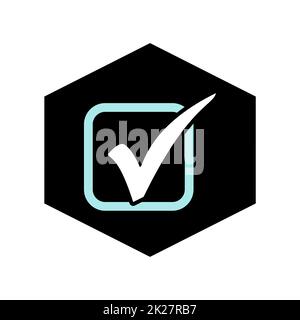 Schwarze sechseckige Taste mit Häkchen-Symbol Stockfoto