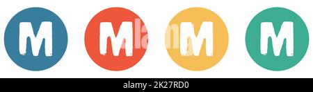 M - Banner mit vier Knöpfen, blau, rot, orange, grün Stockfoto