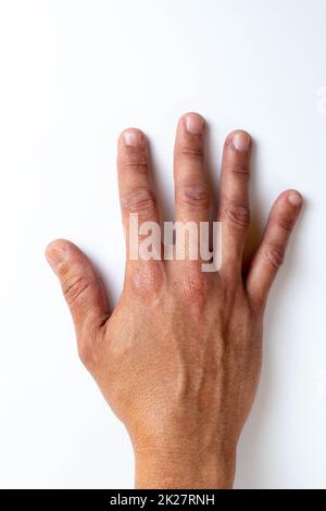 Zehen, Hände und Nägel. Männliche menschliche Körperteile im Alter von 20 bis 30 Jahren Stockfoto