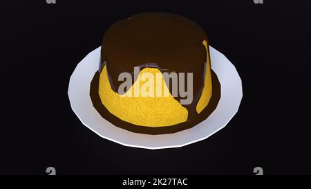 Kuchen mit Glasur auf dem Teller Stockfoto