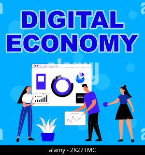 Inspiration für die digitale Wirtschaft. Internet-Konzept Förderung der Wirtschaft mit moderner Technologie Mitarbeiter hilft gemeinsam Ideen zur Verbesserung von Fähigkeiten zu teilen. Stockfoto