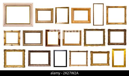 Set aus verschiedenen Bilderrahmen mit ausgeschnittener Leinwand Stockfoto