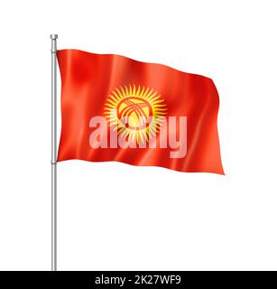 Flagge Kirgisistans isoliert auf Weiß Stockfoto