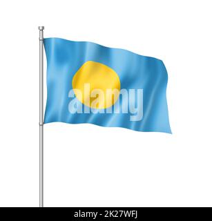 Palau-Flagge isoliert auf Weiß Stockfoto