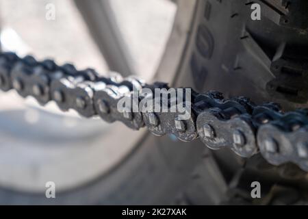 Nahaufnahme der Motorradkette Stockfoto