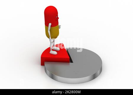 3D Pille mit Hand auf Kreisdiagramm Stockfoto