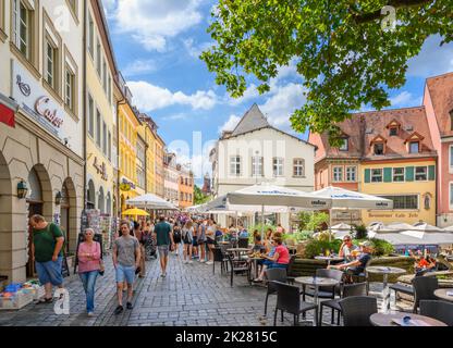 Cafés, Bars und Restaurants auf dem Obstmarkt, Bamberg, Bayern, Deutschland Stockfoto