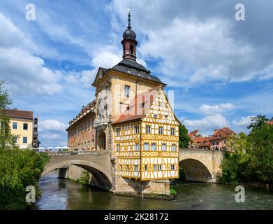 Das Alte Rathaus aus dem Geyerswörthsteg, Bamberg, Bayern, Deutschland Stockfoto