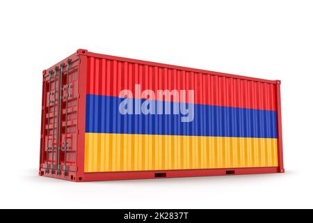 Realistischer Frachtcontainer mit Flagge von Armenien strukturiert. Isoliert. 3D Rendering Stockfoto