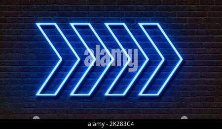 Neon-Schild an einer Ziegelmauer - Pfeile Stockfoto