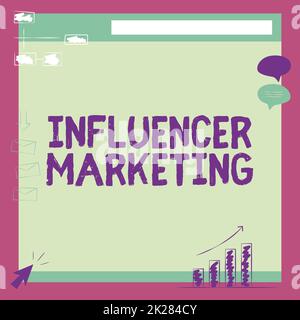 Schild mit Influencer Marketing. Geschäftsansatz – Endorierer, die potenzielle Zielkunden beeinflussen – Illustration von Verbesserungen beim Empfangen von Nachrichten und bei der Suche durch Vorstandsmitglieder. Stockfoto