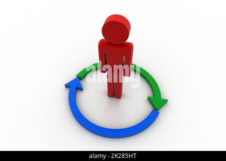 Mann, der im Satz von Pfeilen steht Stockfoto