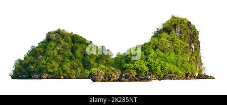 Die Insel in der Mitte des grünen Meer weißen Hintergrund vom Hintergrund getrennt isolieren Stockfoto