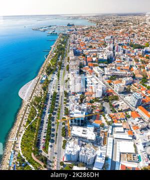 Luftaufnahme des Molos-Gebiets von Limassol, Zypern Stockfoto