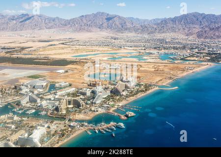 Eilat Israel Strand aus der Vogelperspektive Fotostadt Rotes Meer Akaba Reise Stockfoto