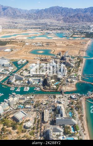 Eilat Israel Luftaufnahme Foto Stadt Porträt Format Rotes Meer Akaba Reise Stockfoto