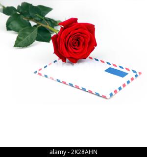 Rosenblüte und vintage Liebesbrief. Ich liebe dich valentinskarte. Stockfoto