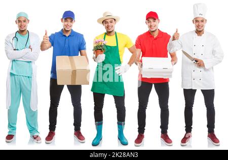 Gruppe junger Menschen Berufe Vollkörperporträtssammlung Beruf isoliert Stockfoto