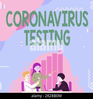 Textüberschrift präsentiert Coronavirus-Tests. Konzept, das die Entnahme von Proben von einem brauchbaren Patienten zur Identifizierung von SARSCoV2 Lady Drawing und die Erläuterung der Prozessschritte für ihren Teamkollegen bedeutet. Stockfoto