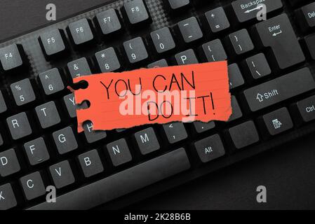 Textzeichen, das zeigt, dass Sie es tun können. Word for You Can Do IT Typing Program Code Script, Abstract Download New Online Journal Stockfoto