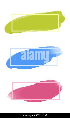 Drei farbige Malstriche mit Rahmen und Platzierung für Text - Vektor Stockfoto