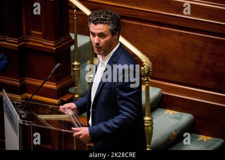 Brüssel, Belgien, 22. September 2022. Joris Vandenbroucke von Vooruit während einer Plenarsitzung der Kammer im Bundestag in Brüssel, Donnerstag, 22. September 2022. BELGA FOTO JASPER JACOBS Stockfoto