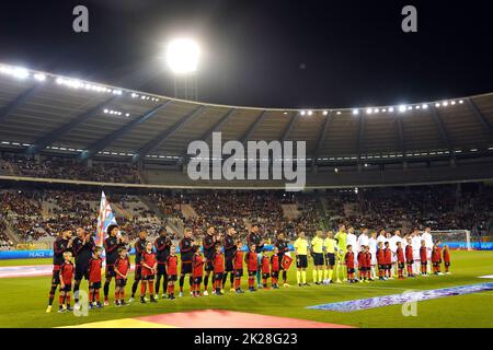 Die Spieler aus Belgien und Wales stehen vor dem Gruppenspiel der UEFA Nations League D im King Baudouin Stadium in Brüssel an. Bilddatum: Donnerstag, 22. September 2022. Stockfoto