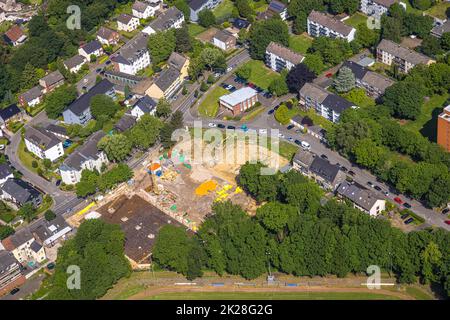 Luftaufnahme, Baustelle am Sportplatz Dorstener Straße, Zweckel, Gladbeck, Ruhrgebiet, Nordrhein-Westfalen, Deutschland, Bauarbeiten, Bui Stockfoto