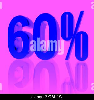 60 %, 60 % als 3D-Illustration, 3D-Rendering Stockfoto