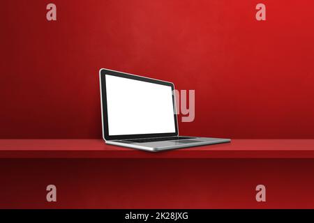 Laptop-Computer auf rotem Regalhintergrund Stockfoto