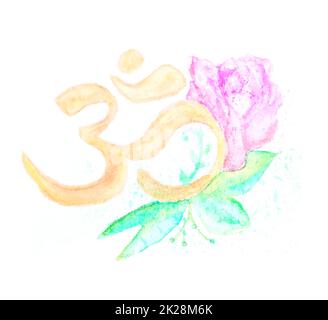 Aquarell OM Symbol mit Blumen Stockfoto