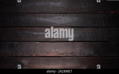 Hintergrund von alten braunen Holzbrettern mit Rissen, Kratzern. Hintergrund für Kompositionen, rustikal Stockfoto
