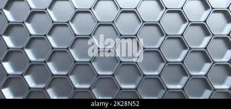 Geometrischer Hintergrund der sechseckigen Metallzelle. Stockfoto