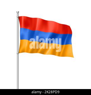 Armenische Flagge isoliert auf Weiß Stockfoto