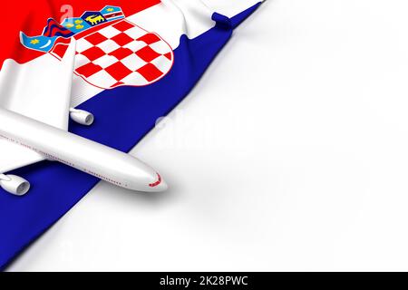 Passagierflugzeug und Flagge von Kroatien. 3D Abbildung Stockfoto