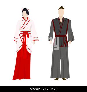 Mädchen und Mann in japanischen Volkskostümen - Vector Stockfoto