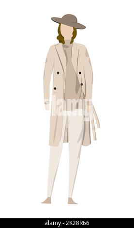 Stilvoll gekleidete junge Frau in weißem Mantel und Hut - Vector Stockfoto