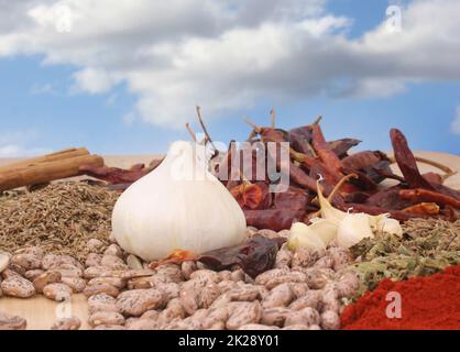 Gewürze Pinto-Bohnen mit Paprika und mexikanischem Oregano Stockfoto