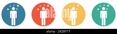 Farbenfrohes Banner mit 4 Knöpfen: Covid-19-Infektion Stockfoto