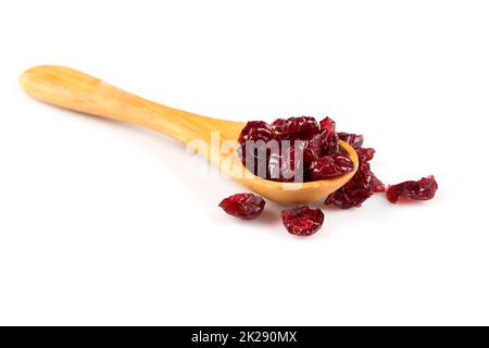 Getrocknete Cranberries auf Weiß Stockfoto