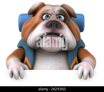 Fun backpacker Bulldog cartoon Charakter Stockfoto