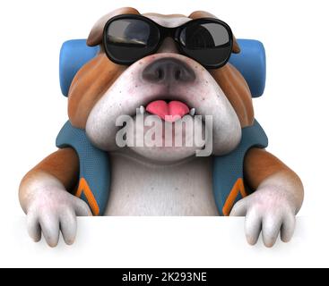 Fun backpacker Bulldog cartoon Charakter Stockfoto