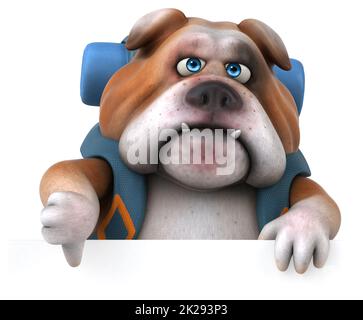 Fun backpacker Bulldog cartoon Charakter Stockfoto