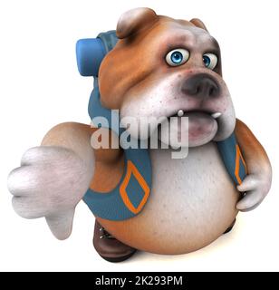 Fun backpacker Bulldog cartoon Charakter Stockfoto