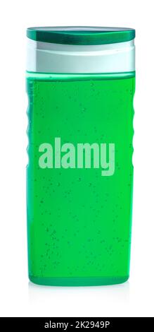 Grüne Shampooflasche isoliert auf weißem Hintergrund Stockfoto